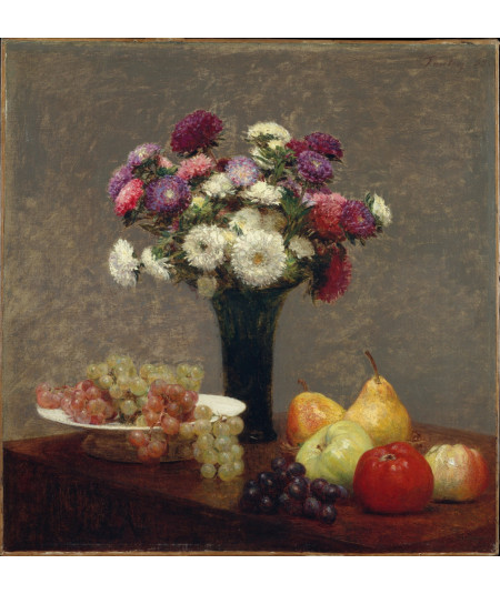 Reprodukcja obrazu Astry i owoce na stole