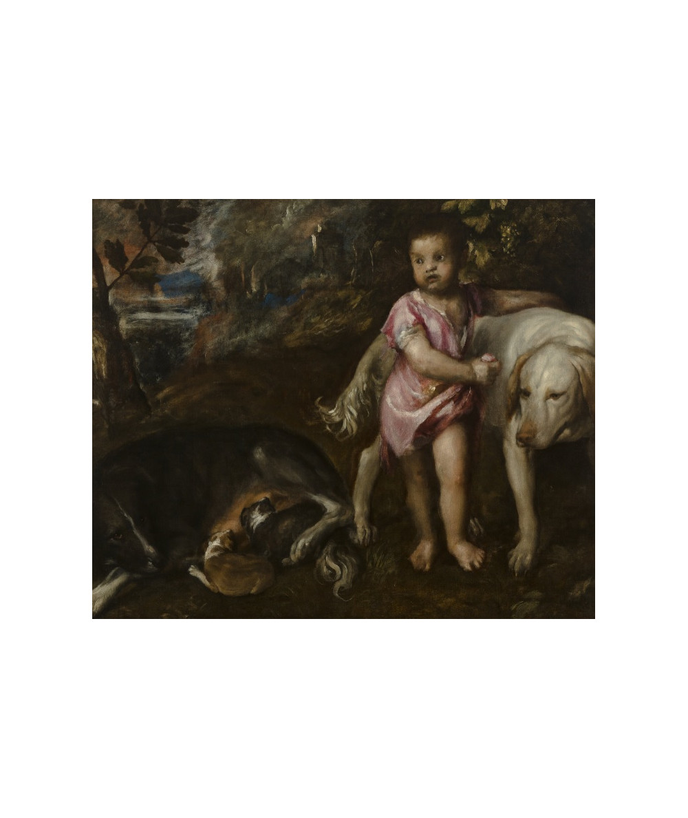 Reprodukcja obrazu Chłopiec z psami w krajobrazie