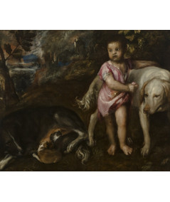 Reprodukcja obrazu Chłopiec z psami w krajobrazie