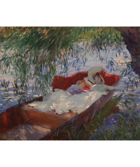 Reprodukcja obrazu Pani i dziecko śpią w łódce pod wierzbami