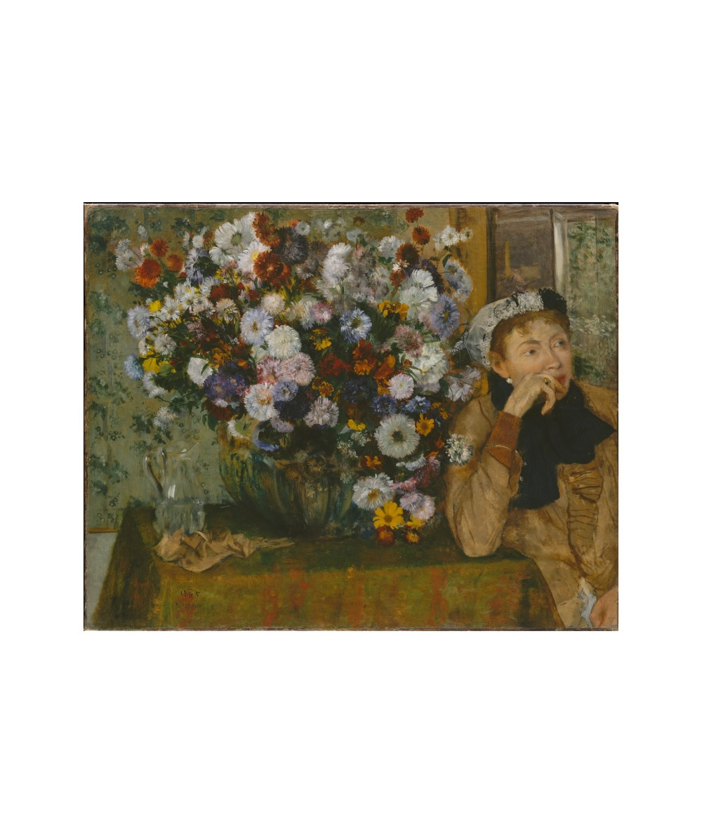 Reprodukcja obrazu Kobieta siedząca obok wazonu z kwiatami