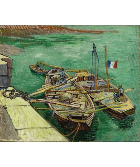 Nabrzeże z mężczyznami rozładowującymi barki z piaskiem Vincent van Gogh (1888)